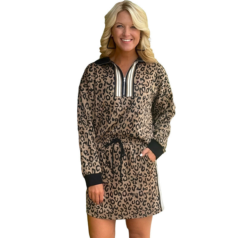 Loose-fitting Skirt Suit Womens European And American Style Leopard Print